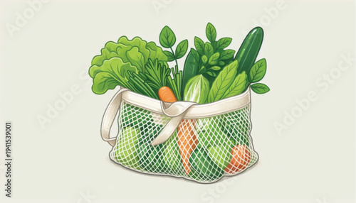 Fresh Vegetables in Reusable Shopping Bag.