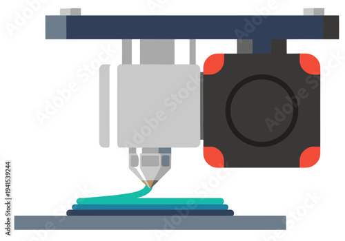3D printer extruder nozzle depositing filament. Clear, focused shot showcasing the printing process. Modern, technical illustration.