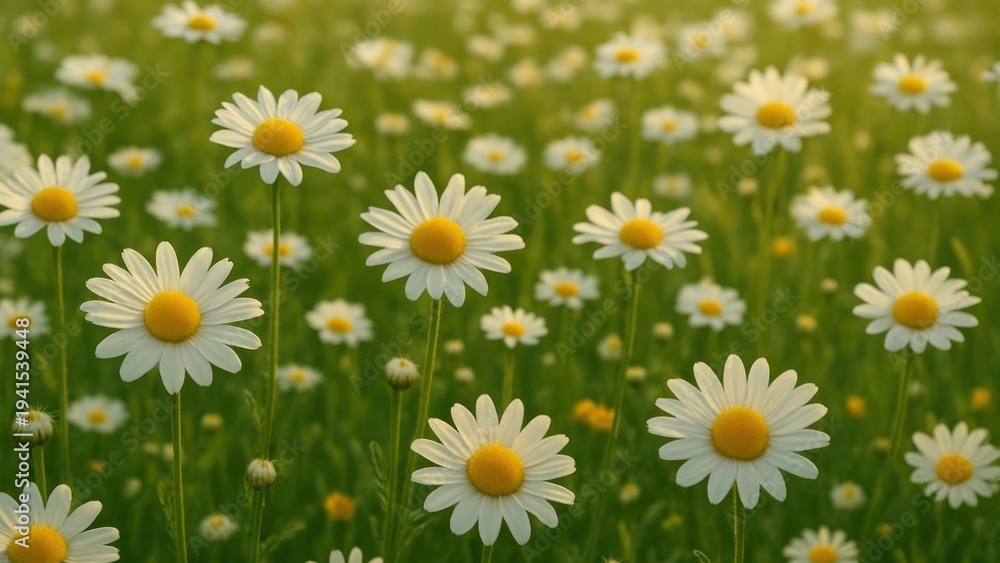 Fototapeta premium Vibrant daisies in sunny meadow.