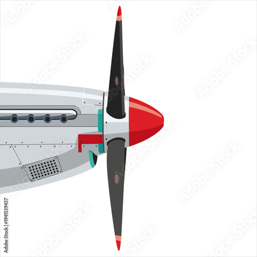 Detailed illustration of a vintage military aircraft propeller engine. Clean, modern design with a focus on texture and color. Ideal for aviation, military, or industrial themes.