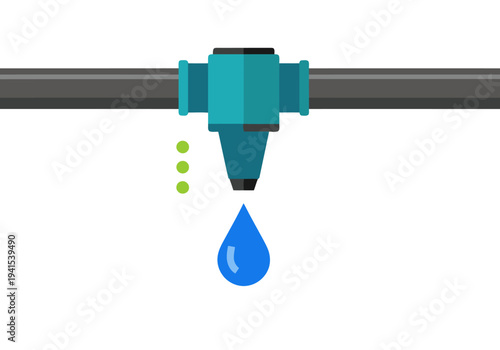 detailed illustration showcases a drip irrigation emitter delivering a single drop of water Clean modern design with a focus on water conservation Suitable for educational or agricultural content