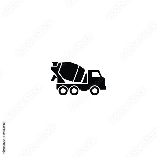 Solid fill of a black concrete mixer truck with rotating drum construction vehicle