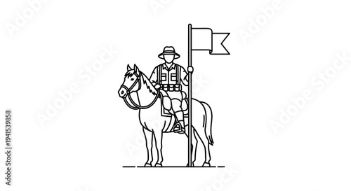 Rider with Flag on Horseback, Frontier Explorer, Western Adventure, Outback Journey