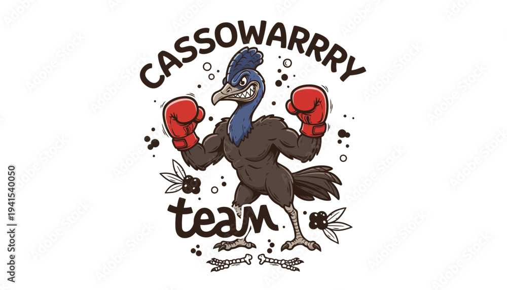 Obraz premium Cartoon Cassowary Wearing Boxing Gloves.