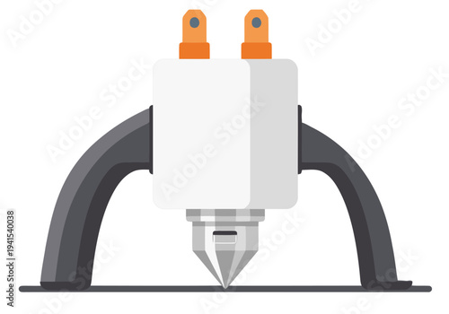 A stylized illustration of a ceramic heater core nozzle with supports. Modern, flat design. Ideal for tech, manufacturing, or industrial concepts.