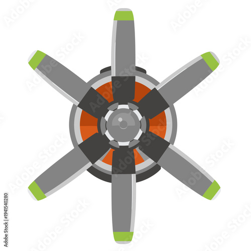 A stylized, top-down illustration of a military aircraft propeller engine. Clean, modern design with a blue background. Ideal for technical or aviation-related projects.