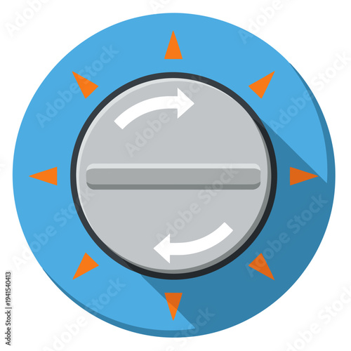 vibrant stylized pressure regulator adjustment screw icon Circular design with blue background orange accents and arrows indicating adjustment Modern clean illustration suitable for digital use