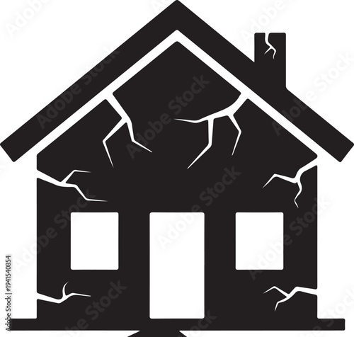 A black and white image of a damaged house