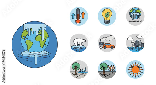 Climate Change Icons: A Collection of Environmental Issues and Solutions.