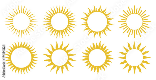 Rays, beams element. Sunburst, starburst shape on white. Radiating, radial, merging lines. Abstract circular geometric shape. Vector set collection.