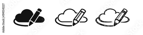 Cloud Computing and Content Creation Icon Set with Pencil
