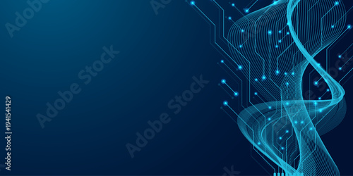 Motherboard circuit board tree concept of network technology background. Futuristic circuitry flow element. Database branch information software coding. Big data semiconductor technology vector.