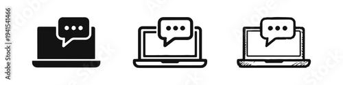 Online Chat and Messaging on Laptop Icon Set