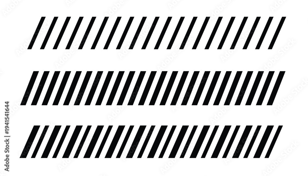 Fototapeta premium Diagonal stripe border set. Black slanted line pattern. Hazard stripe divider elements. Minimal geometric stripe design.
