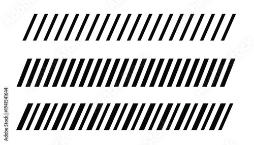 Diagonal stripe border set. Black slanted line pattern. Hazard stripe divider elements. Minimal geometric stripe design.