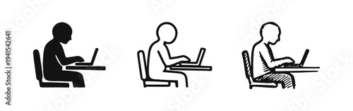 Person Working on Laptop Icon Set - User Typing at Desk Vector Illustration
