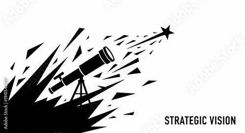 Telescope points to a shining star, symbolizing ambition and future success.