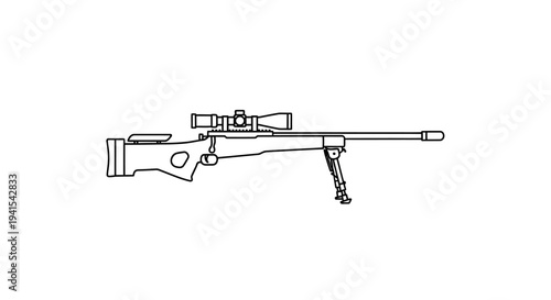 Sniper Rifle with Scope and Bipod - Outline Drawing
