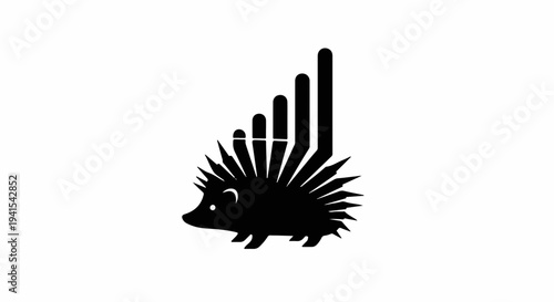Playful hedgehog silhouette with rising bar graph spikes for quills