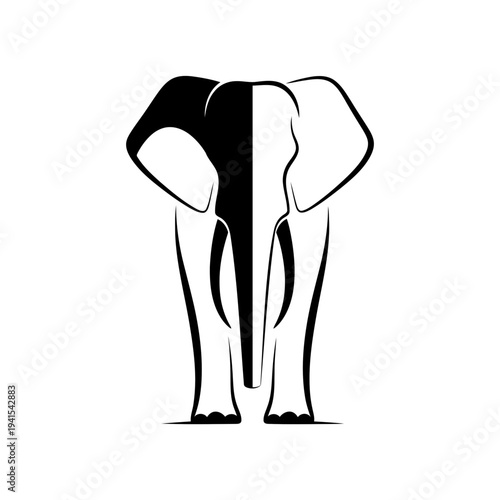 Stylized Elephant Silhouette with Distinct Halves