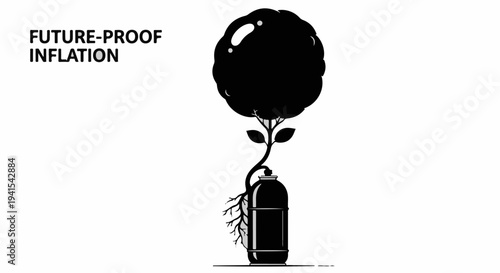 A stylized tree grows from a fuel canister, symbolizing inflation's impact on energy costs.