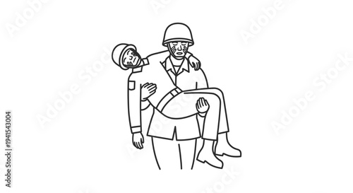 Soldier carrying wounded comrade in arms, military rescue, wartime support, teamwork, battlefield aid