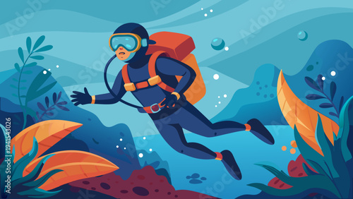 Scuba Diver Underwater Ocean Exploration Illustration