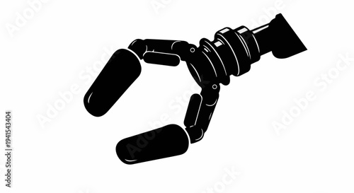 Mechanical robotic gripper arm reaching out against a clean white background