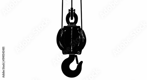 Industrial pulley system with heavy duty hook, ready for lifting.