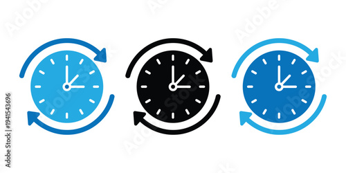 Time cycle concept with three clocks. time change icon.