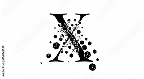 Abstract design of chaotic particles exploding from the letter X