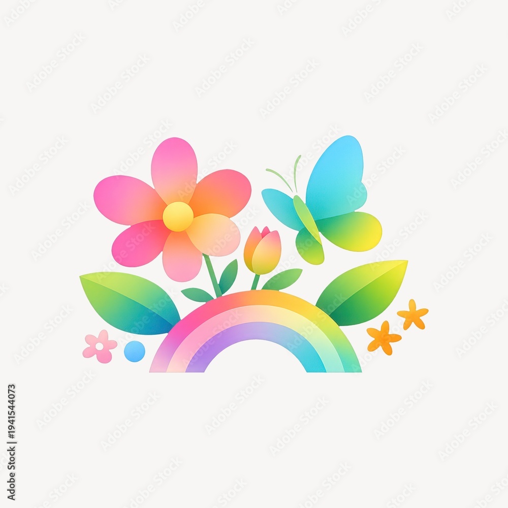 Fototapeta premium Colorful nature illustration with rainbow.