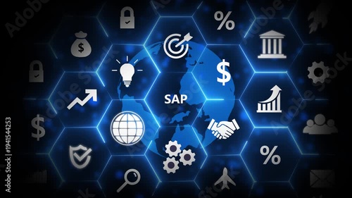 Business professional interacting with sap digital transformation technology. abstract sap glowing animated isolated on transparent background.