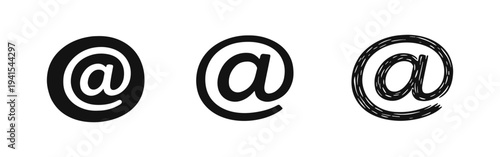 At sign email symbol icon set. Web contact, online communication, and social media mention for digital interaction.