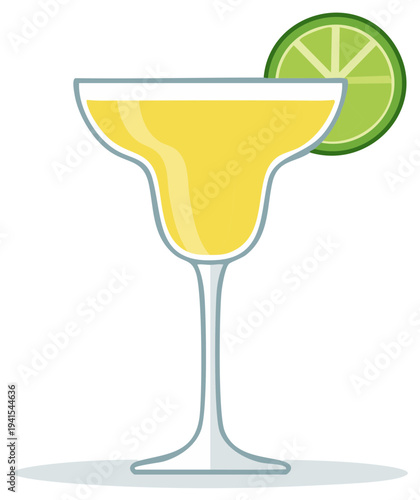 Vibrant yellow cocktail in a classic margarita glass garnished with a fresh lime slice illustration