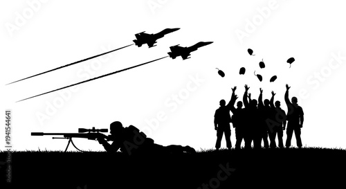 Sniper Aims at Crowd Throwing Grenades as Jets Fly Overhead