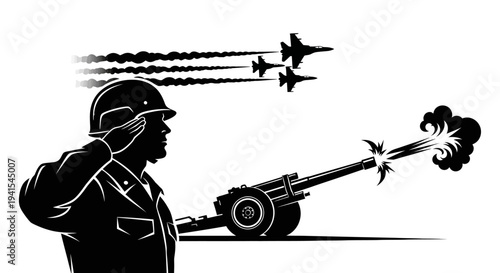 Soldier Saluting, Artillery Firing, Fighter Jets Flying - Military Salute and Air Show