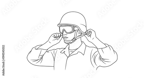 Soldier wearing helmet and goggles, military protection gear, safety equipment