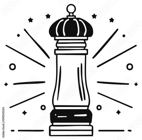 Retro salt shaker design with radiating lines and star elements