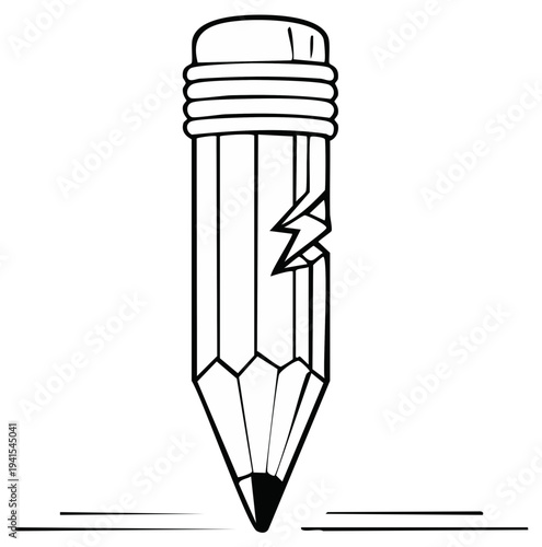Conceptual Illustration of a Broken Pencil with a Lightning Bolt Crack Represents Creative Block or Frustration