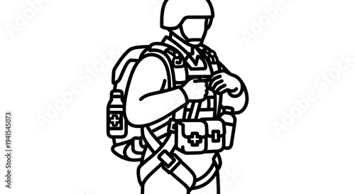 Soldier with medical kit, tactical gear, and backpack, ready for action