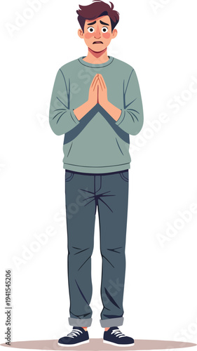 uomo ragazzo donna o ragazza che pregano tristi o compassione evento religioso o paura vettoriale 