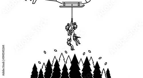 Special Forces Helicopter Rappel Operation Over Forest