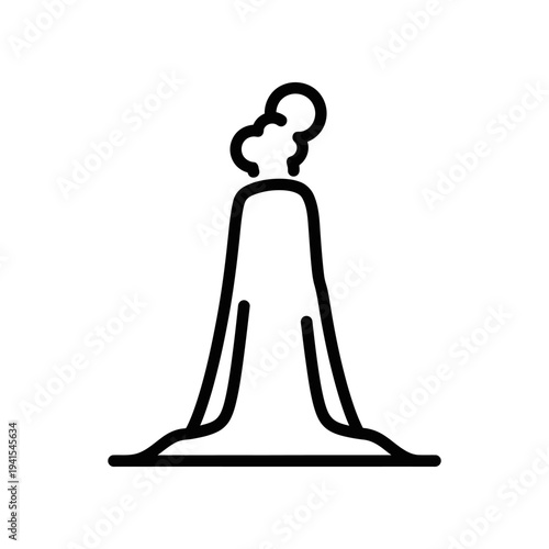 A simple, black line drawing of a volcano emitting smoke, set against a clean white background, conveying a sense of simplicity and iconic representation.