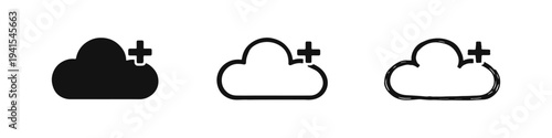 Add to Cloud Storage Icon Set in Solid, Outline, and Hand-Drawn Styles