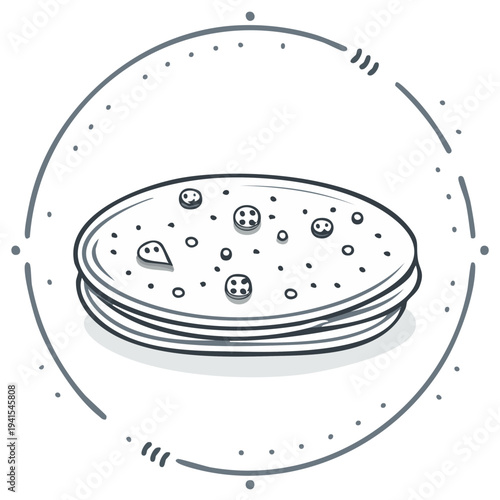 Stack of Indian flatbread with decorative circle outline illustration