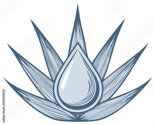 Agave Plant with Water Droplet Symbol for Tequila Production and Natural Beverage Ingredient