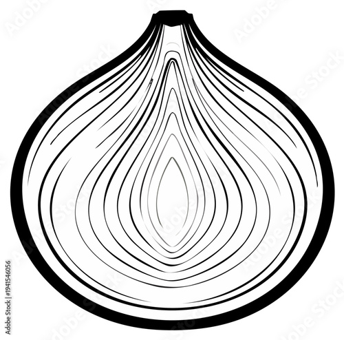 Onion Halved Silhouette in Black and White Line Art Food Ingredient Healthy Cooking