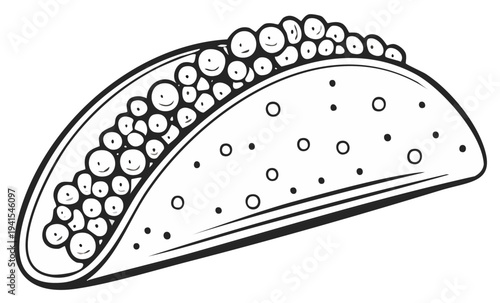 Stylized taco illustration for creative projects or menu design food with humorous faces filling the shell vector