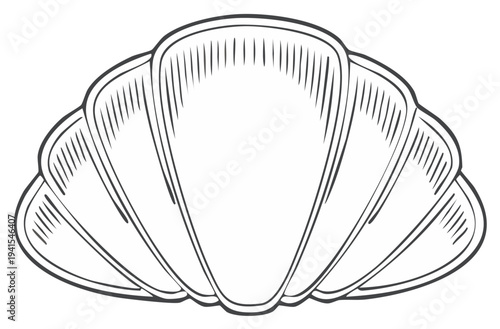 Detailed Line Art Illustration of a Croissant Pastry Shape